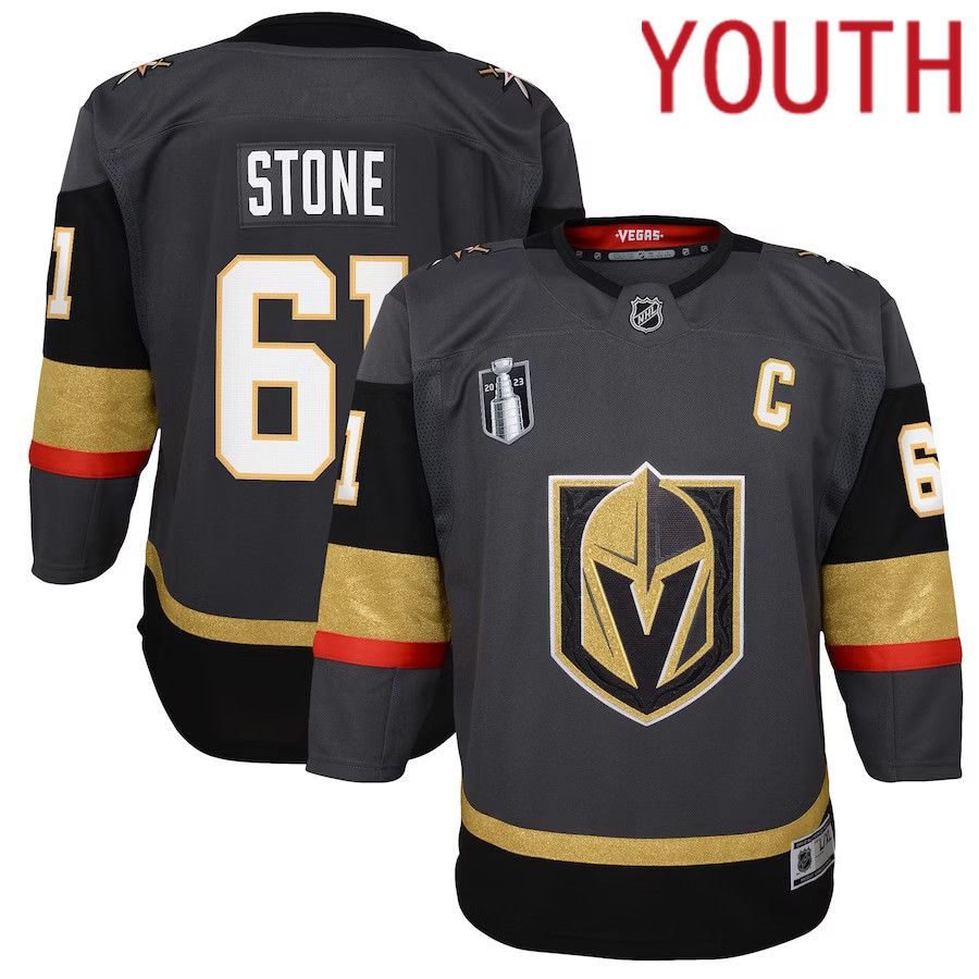 Youth Vegas Golden Knights #61 Mark Stone Black 2023 Stanley Cup Final Alternate Premier Player NHL Jersey